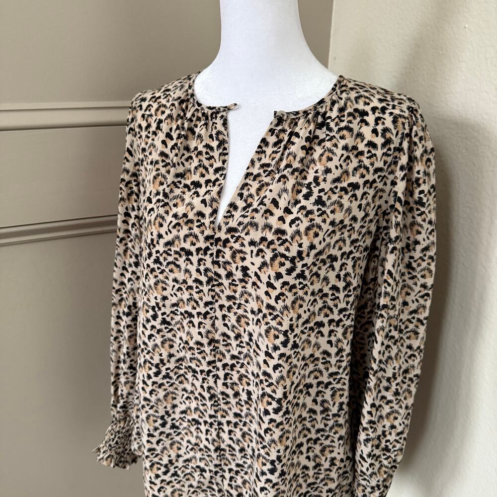Rebecca Taylor Leopard Print 100% Silk V-Neck Blouse Size 4
